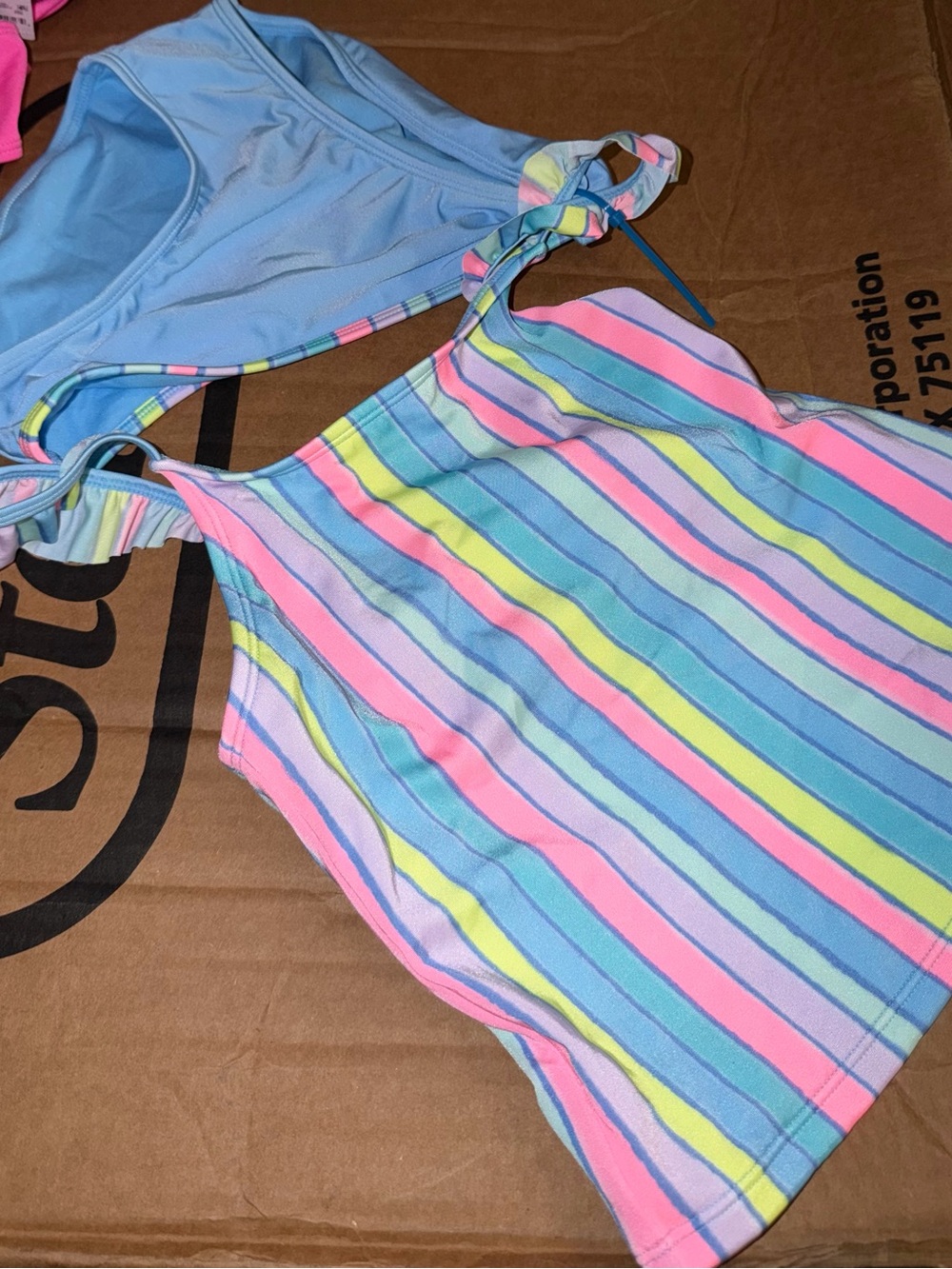Target Kids Swim Tankini Top in Light Blue, Pink, Yellow, Mint Stripes